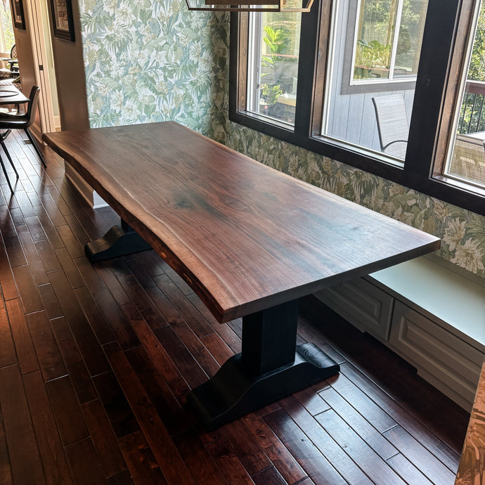 8' x 4' Solid Slab, Live Edge, American Black Walnut Dining Table